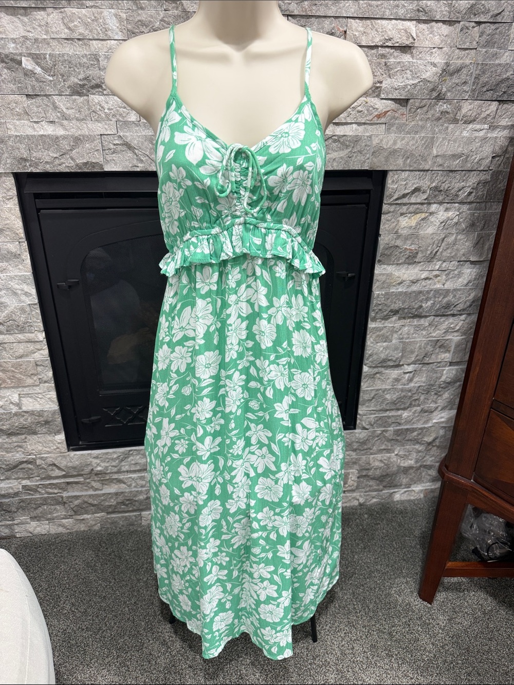 Billabong Green and White Floral Maxi Dress